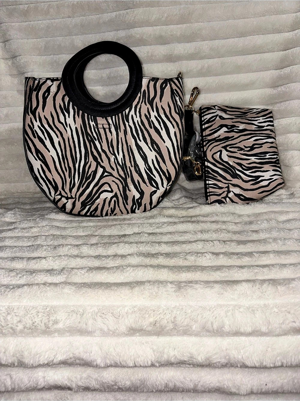 CARLOS Santana  Zebra Print Tote Bag with Matching Pouch NWT